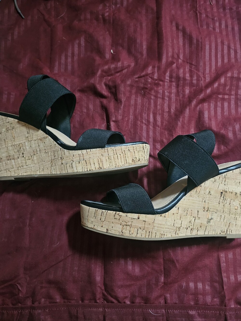LimeLight Black Cork Wedge Sandals – Women’s Elastic Strap Platform